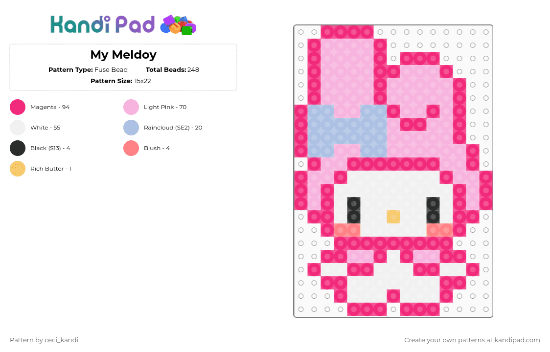 My Meldoy - Fuse Bead Pattern by ceci_kandi on Kandi Pad - pink