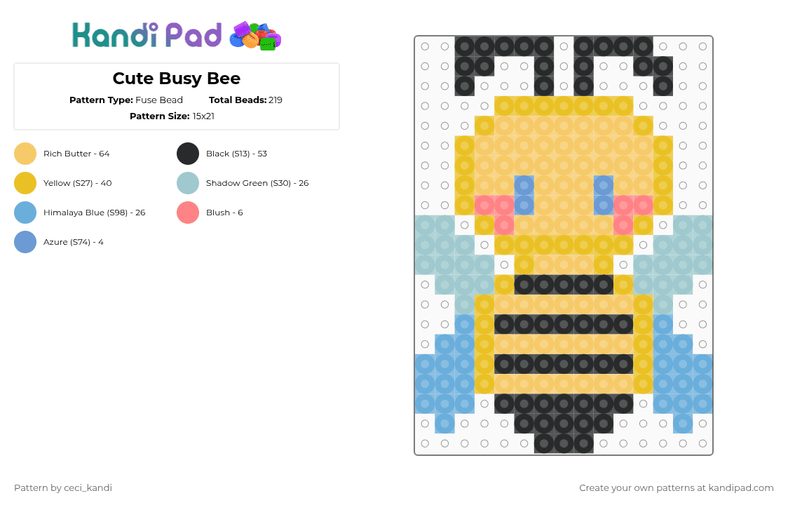 Cute Busy Bee - Fuse Bead Pattern by ceci_kandi on Kandi Pad - yellow,light blue