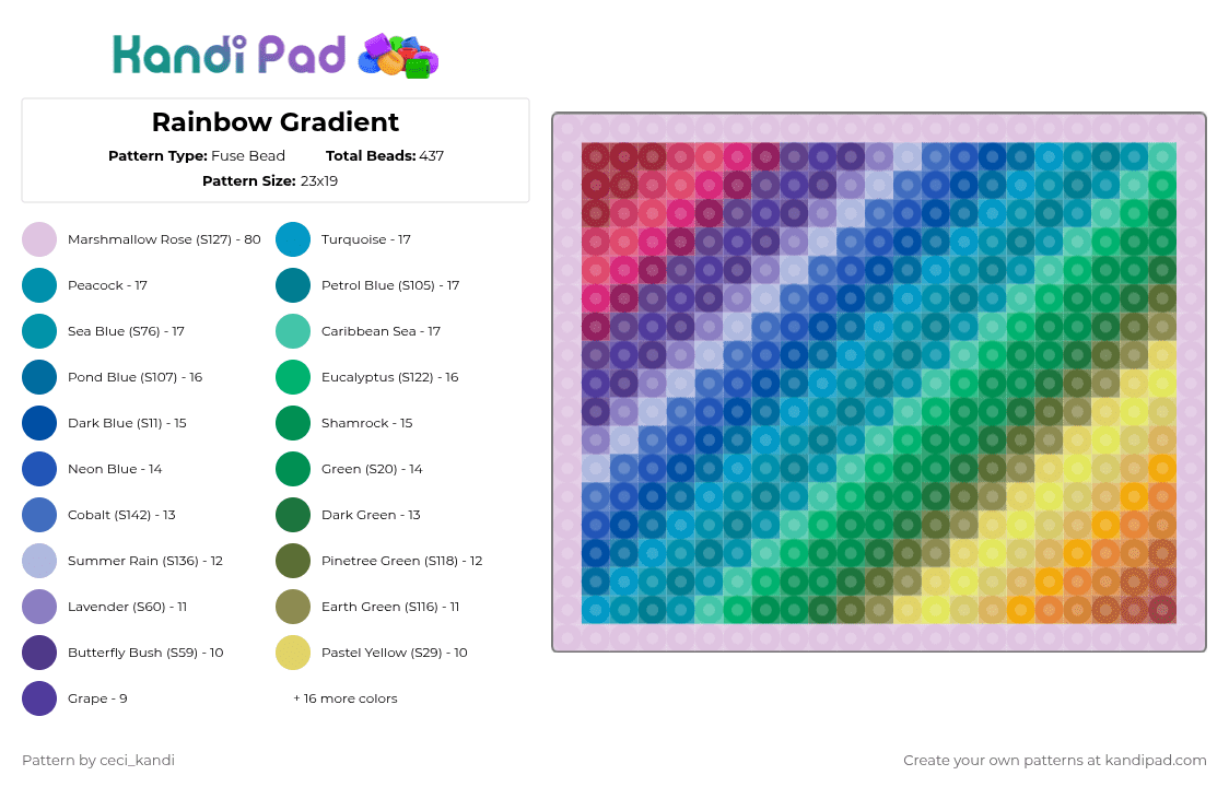 Rainbow Gradient - Fuse Bead Pattern by ceci_kandi on Kandi Pad - pink,blue,teal,green