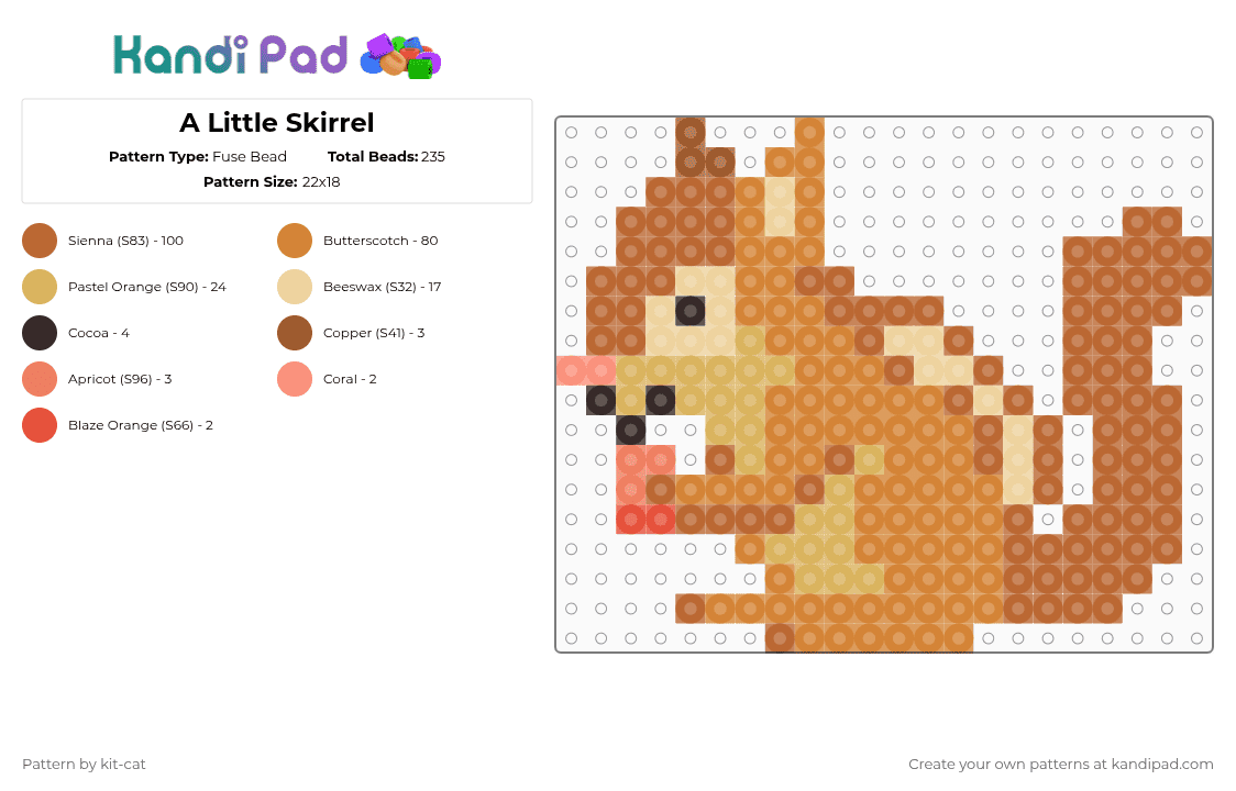 A Little Skirrel - Fuse Bead Pattern by kit-cat on Kandi Pad - orange,tan
