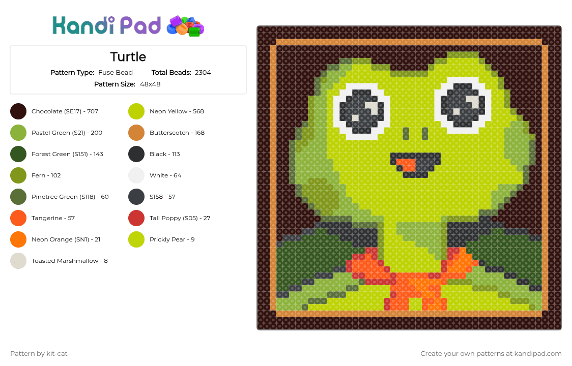 Turtle - Fuse Bead Pattern by kit-cat on Kandi Pad - green,brown
