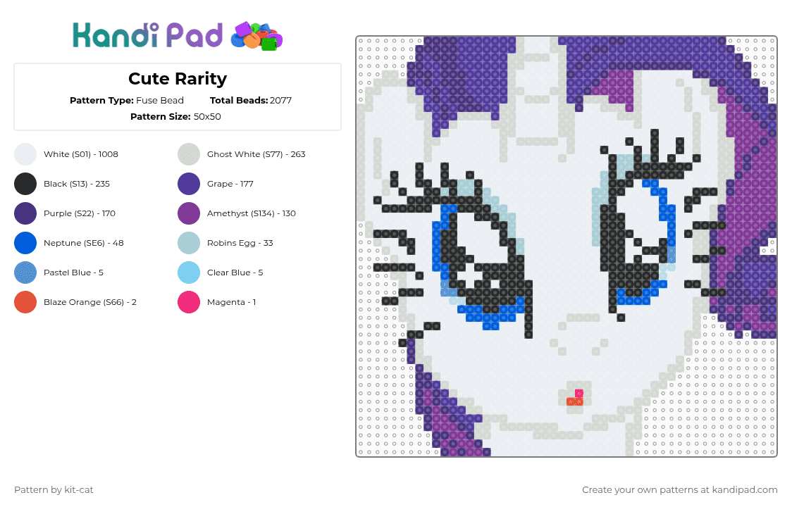 Cute Rarity - Fuse Bead Pattern by kit-cat on Kandi Pad - white,purple,pink