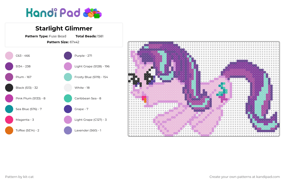 Starlight Glimmer - Fuse Bead Pattern by kit-cat on Kandi Pad - pink