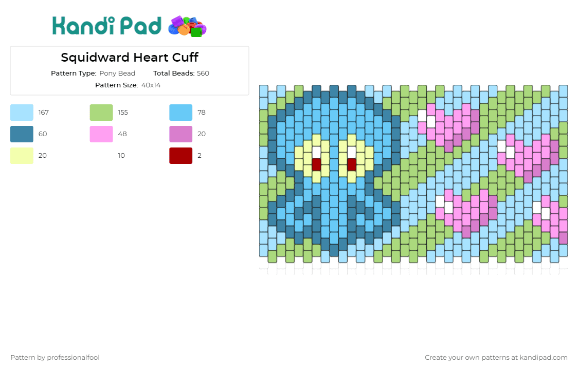 Squidward Heart Cuff - Pony Bead Pattern by professionalfool on Kandi Pad - squidward,spongebob squarepants,hearts,cuff