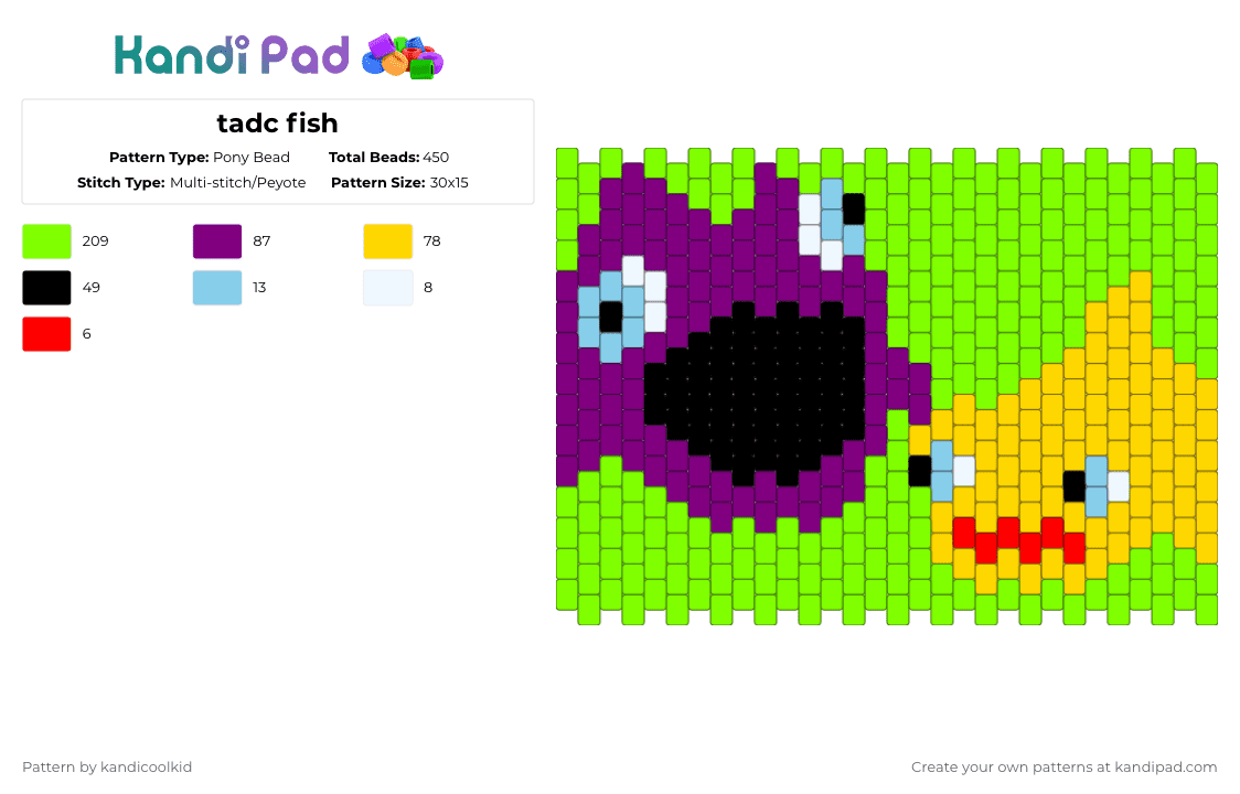 tadc fish - Pony Bead Pattern by kandicoolkid on Kandi Pad - pink,yellow,green,tadc,fish,tadc fish,the amazing digital circus