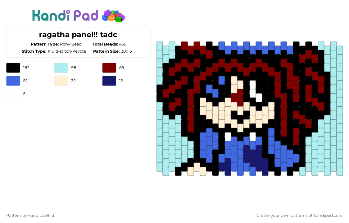 ragatha panel!! tadc - Pony Bead Pattern by kandicoolkid on Kandi Pad - light blue,brown,blue