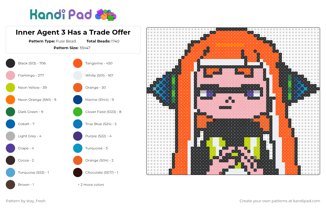 Inner Agent 3 Has a Trade Offer - Fuse Bead Pattern by stay_fresh on Kandi Pad - black,orange,beige,splatoon