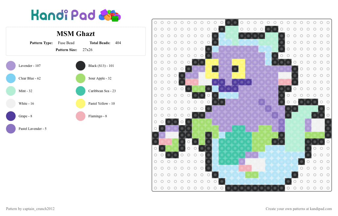 MSM Ghazt - Fuse Bead Pattern by captain_crunch2012 on Kandi Pad - green,light blue,pink,msm,cat,ghost,monster,singing,my singing monster,easy,ghazt