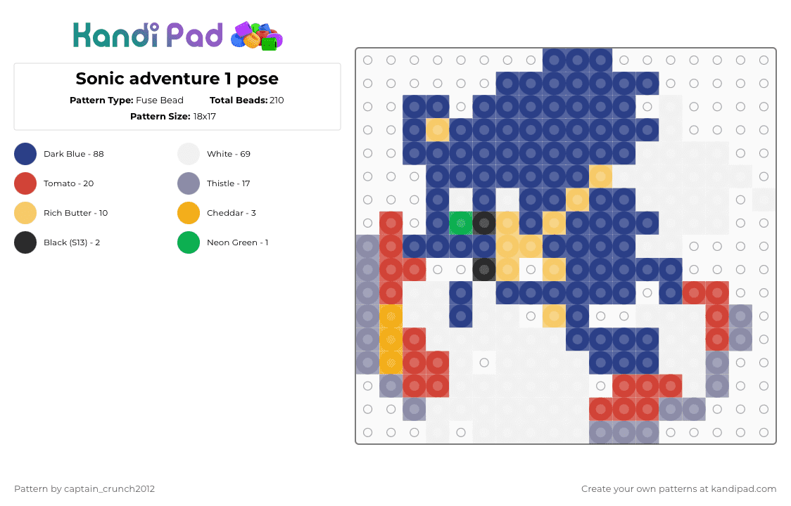 Sonic adventure 1 pose - Fuse Bead Pattern by captain_crunch2012 on Kandi Pad - blue,sonic,adventure,dx,sega