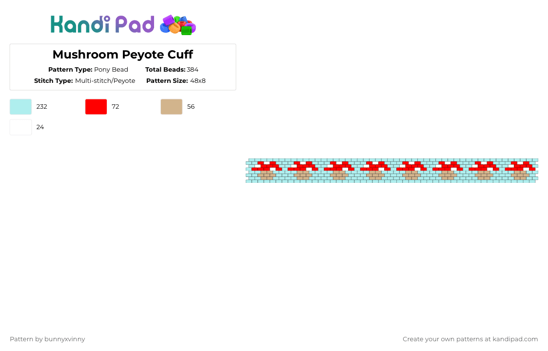 Mushroom Peyote Cuff - Pony Bead Pattern by bunnyxvinny on Kandi Pad - light blue,mushroom,peyote,clean,mushroom peyote,vinny