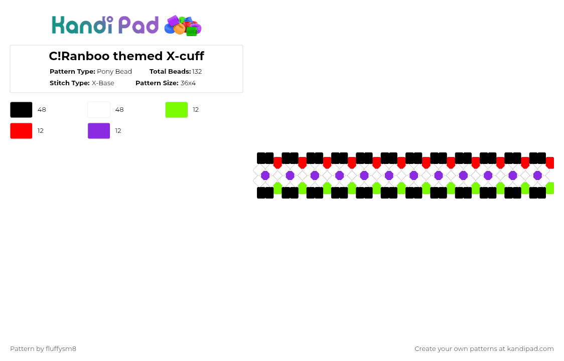 C!Ranboo themed X-cuff - Pony Bead Pattern by fluffysm8 on Kandi Pad - white,green,red,purple,dsmp,dream smp,ranboo