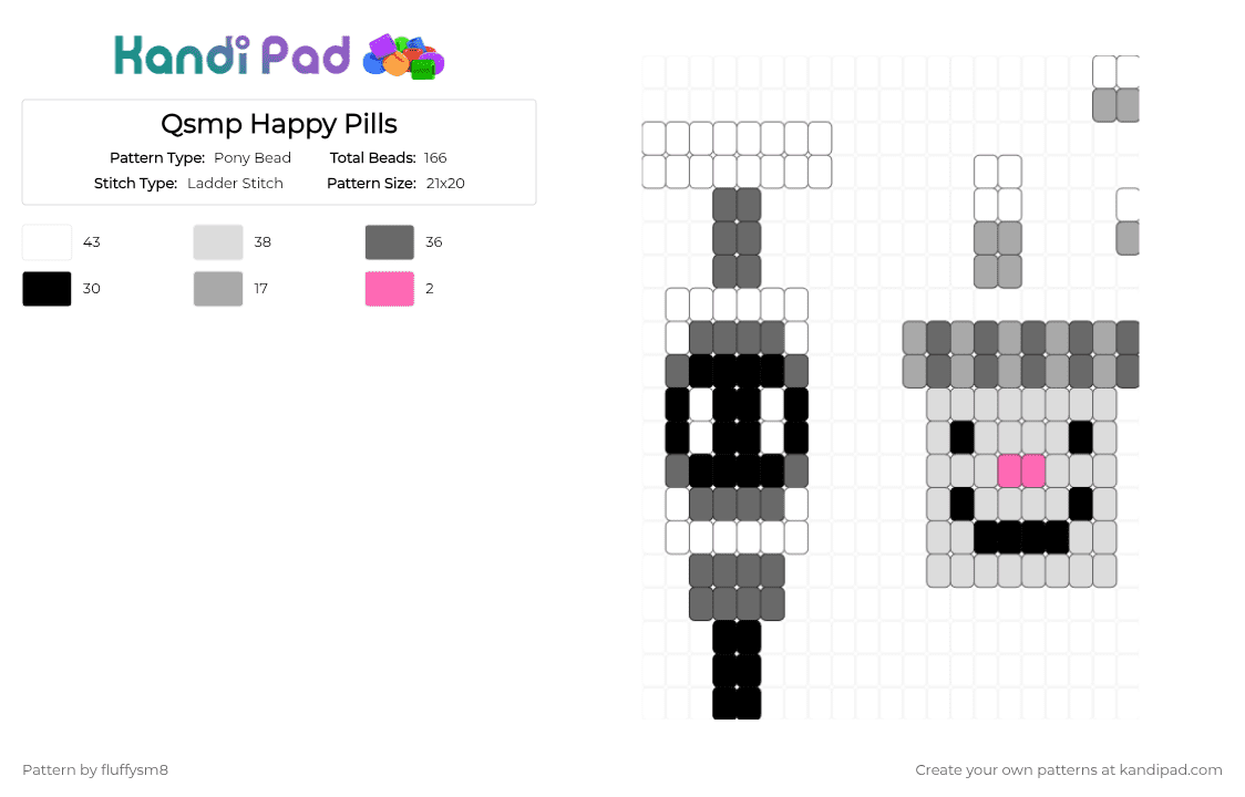 Qsmp Happy Pills - Pony Bead Pattern by fluffysm8 on Kandi Pad - gray, white