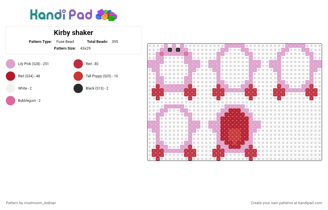 Kirby shaker - Fuse Bead Pattern by kirby_connoisseur on Kandi Pad - kirby, pink, red