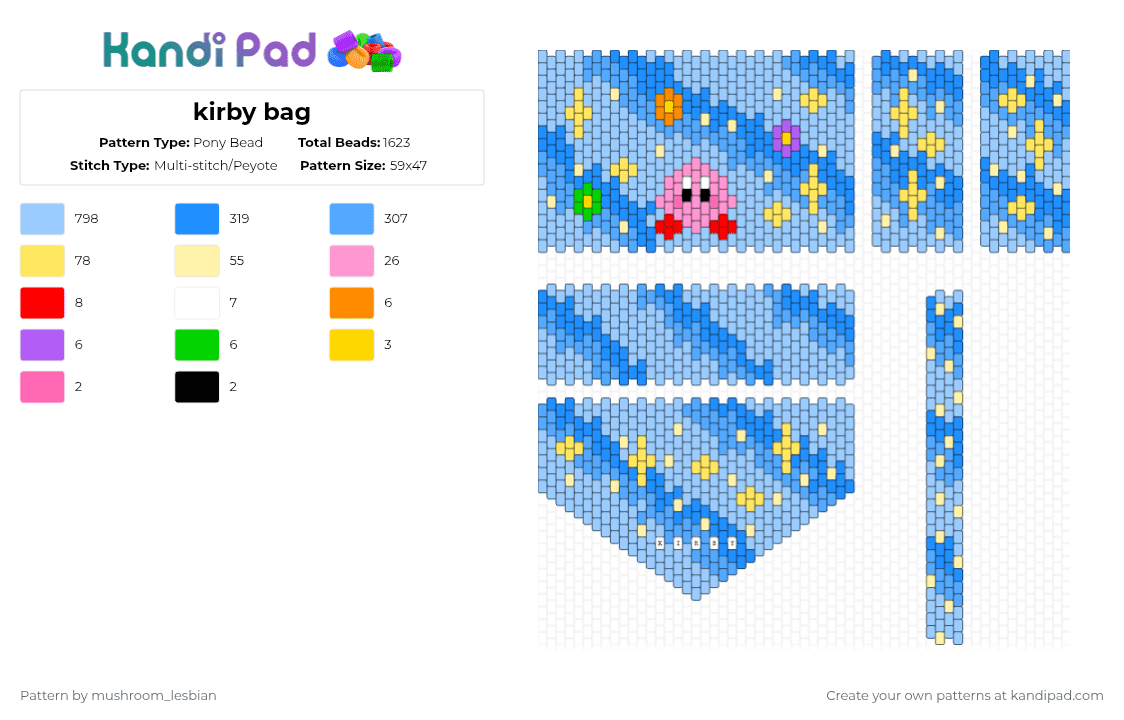 kirby bag - Pony Bead Pattern by mushroom_lesbian on Kandi Pad - light blue