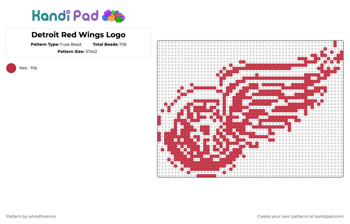 Detroit Red Wings Logo - Fuse Bead Pattern by whosflorence on Kandi Pad - red,detroit,nhl,red wings,detroit red wings,hockey