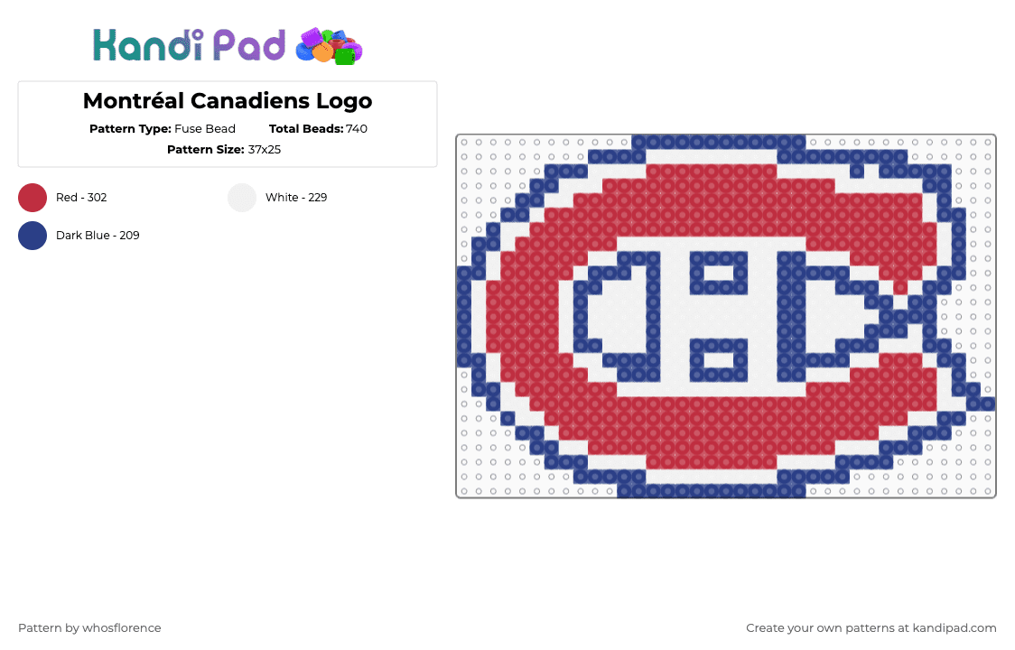 Montréal Canadiens Logo - Fuse Bead Pattern by whosflorence on Kandi Pad - blue,red,montreal,nhl,canadiens,montreal canadiens,hockey