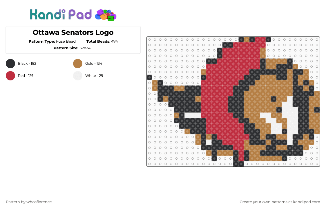 Ottawa Senators Logo - Fuse Bead Pattern by whosflorence on Kandi Pad - tan,red,nhl,hockey,ottawa,senators,ottawa senators