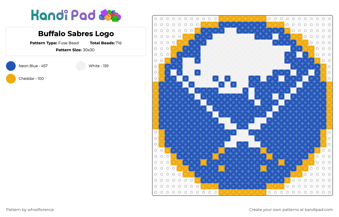 Buffalo Sabres Logo - Fuse Bead Pattern by whosflorence on Kandi Pad - blue,nhl,buffalo,sabres,buffalo sabres,hockey
