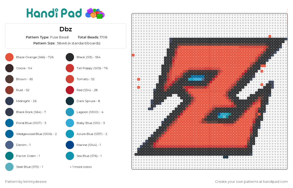 Dbz - Fuse Bead Pattern by kimmydeeee on Kandi Pad - dragon ball z,letter,text,anime,tv show,red