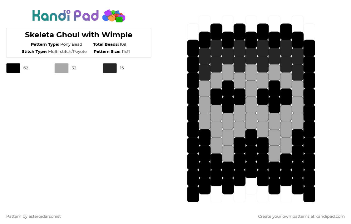 Skeleta Ghoul with Wimple - Pony Bead Pattern by asteroidarsonist on Kandi Pad - black,beige,ghost,nameless ghoul,ghost band,skeleta,skeletour,ghoulette
