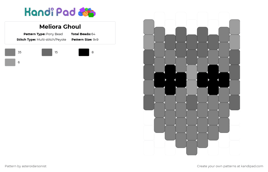 Meliora Ghoul - Pony Bead Pattern by asteroidarsonist on Kandi Pad - gray,ghost,ghost band,nameless ghoul,dewdrop ghoul,aether ghoul,mountain ghoul,meliora,omega ghoul