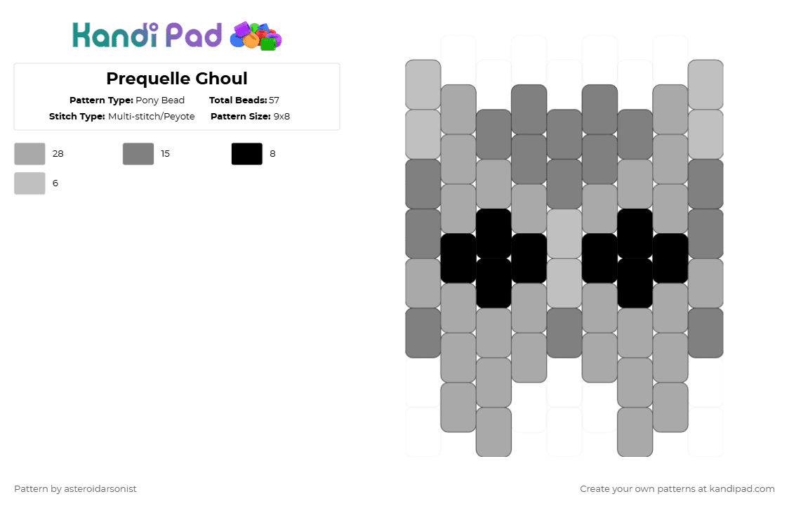 Prequelle Ghoul - Pony Bead Pattern by asteroidarsonist on Kandi Pad - beige,gray,ghost,ghost band,nameless ghoul,prequelle,dewdrop ghoul,swiss ghoul,aether ghoul,rain ghoul