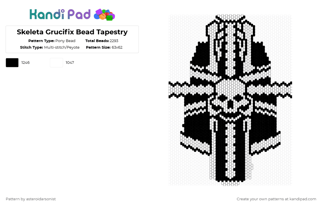 Skeleta Grucifix Bead Tapestry - Pony Bead Pattern by asteroidarsonist on Kandi Pad - black,white,ghost,ghost band,skeleta,grucifix,papa v,perpetua,ghost bc,tapestry
