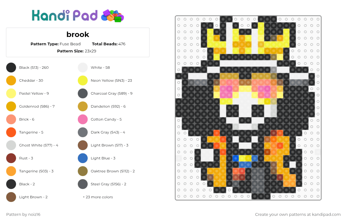 brook - Fuse Bead Pattern by noiz16 on Kandi Pad - black,yellow,orange,gray