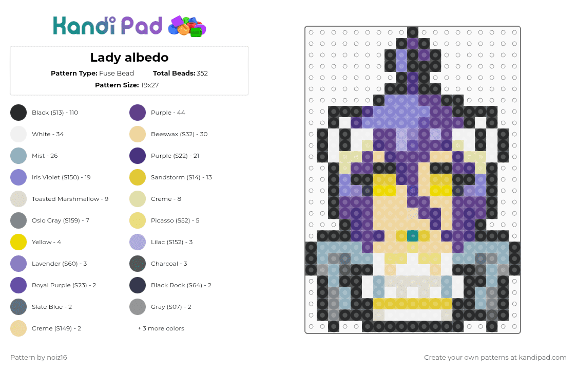 Lady albedo - Fuse Bead Pattern by noiz16 on Kandi Pad - purple,yellow,beige,light blue