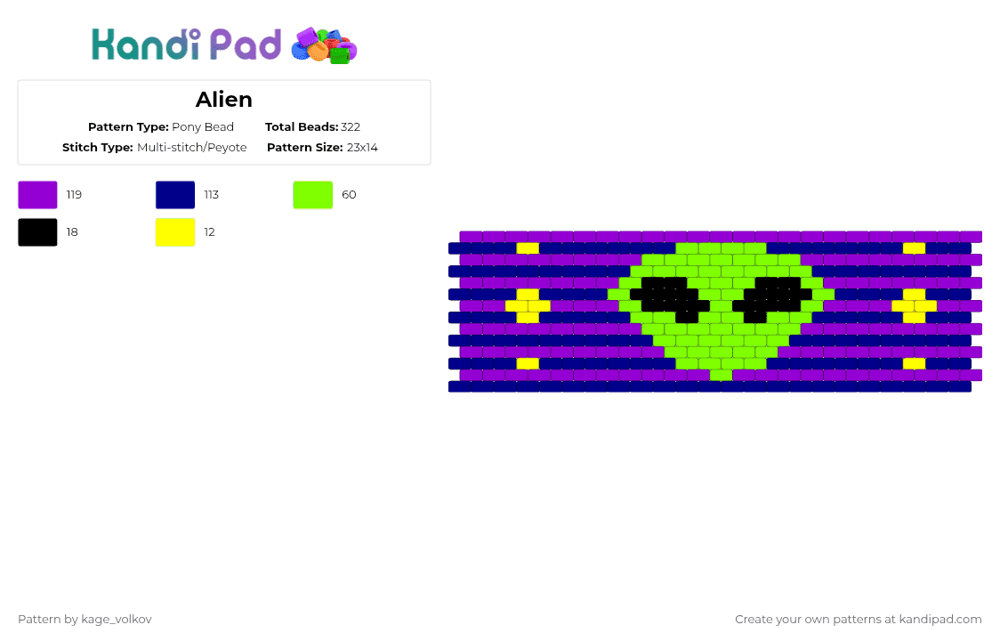 Alien - Pony Bead Pattern by kage_volkov on Kandi Pad - alien, purple, space, stars