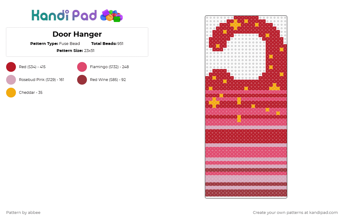 Door Hanger - Fuse Bead Pattern by abbee on Kandi Pad - red