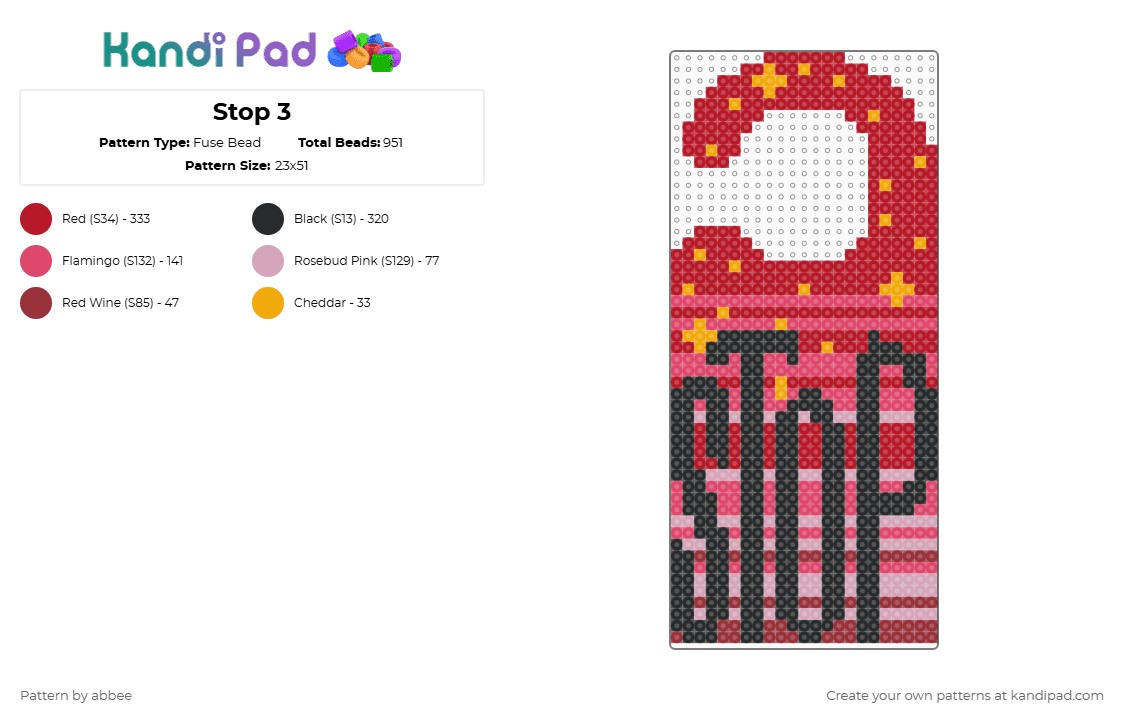 Stop 3 - Fuse Bead Pattern by abbee on Kandi Pad - stop,door hanger,red