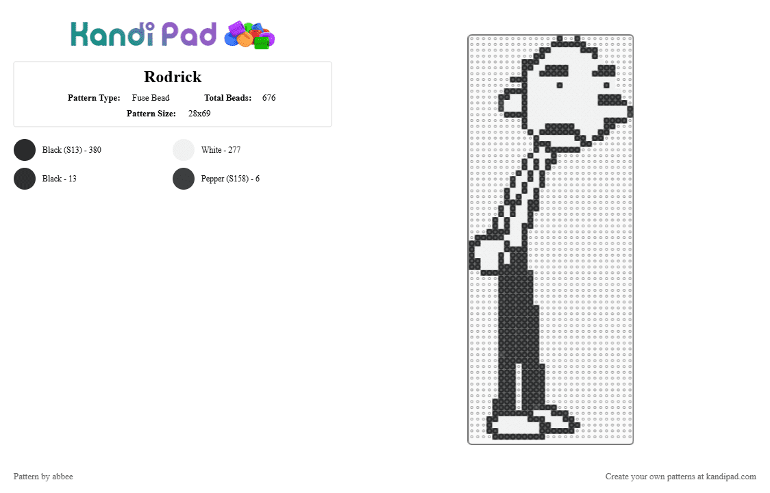 Rodrick - Fuse Bead Pattern by abbee on Kandi Pad - black, white