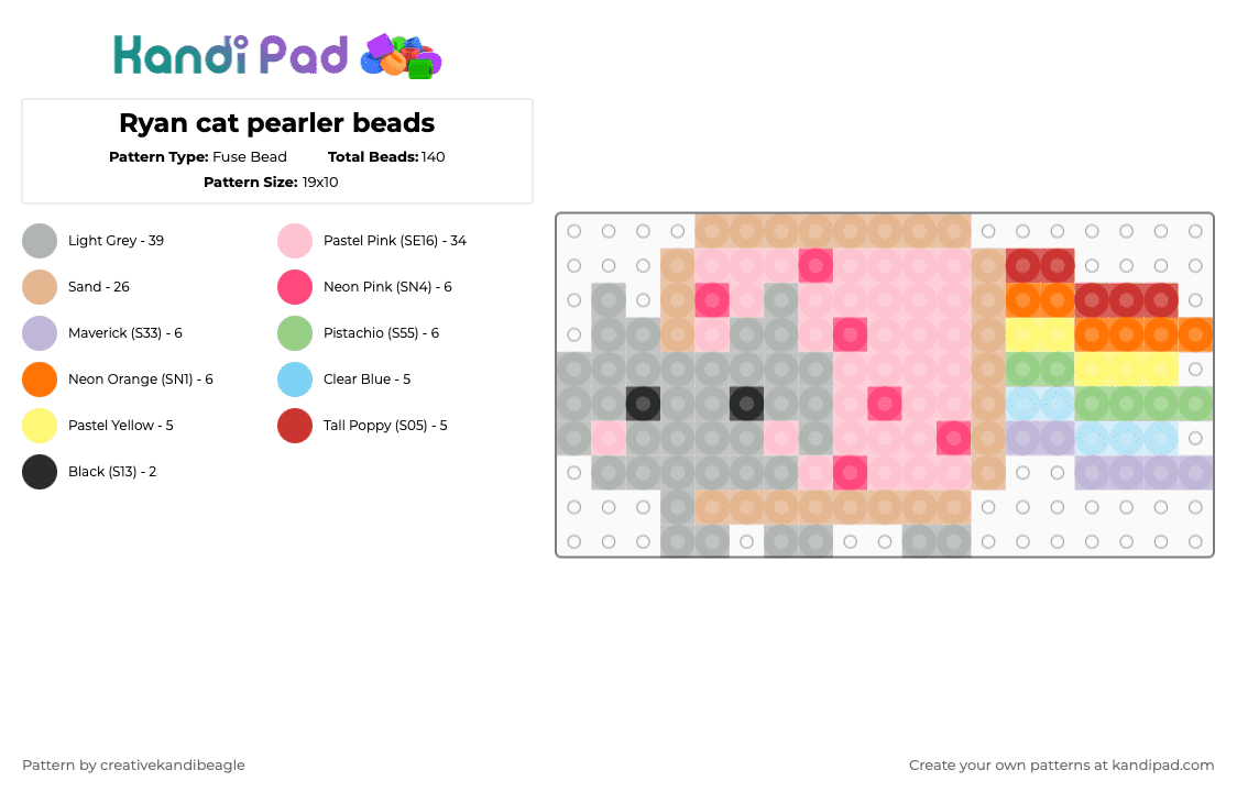 nyan cat pearler beads - Fuse Bead Pattern by creativekandibeagle on Kandi Pad - beige,pink,nyancat,cool,rainbow