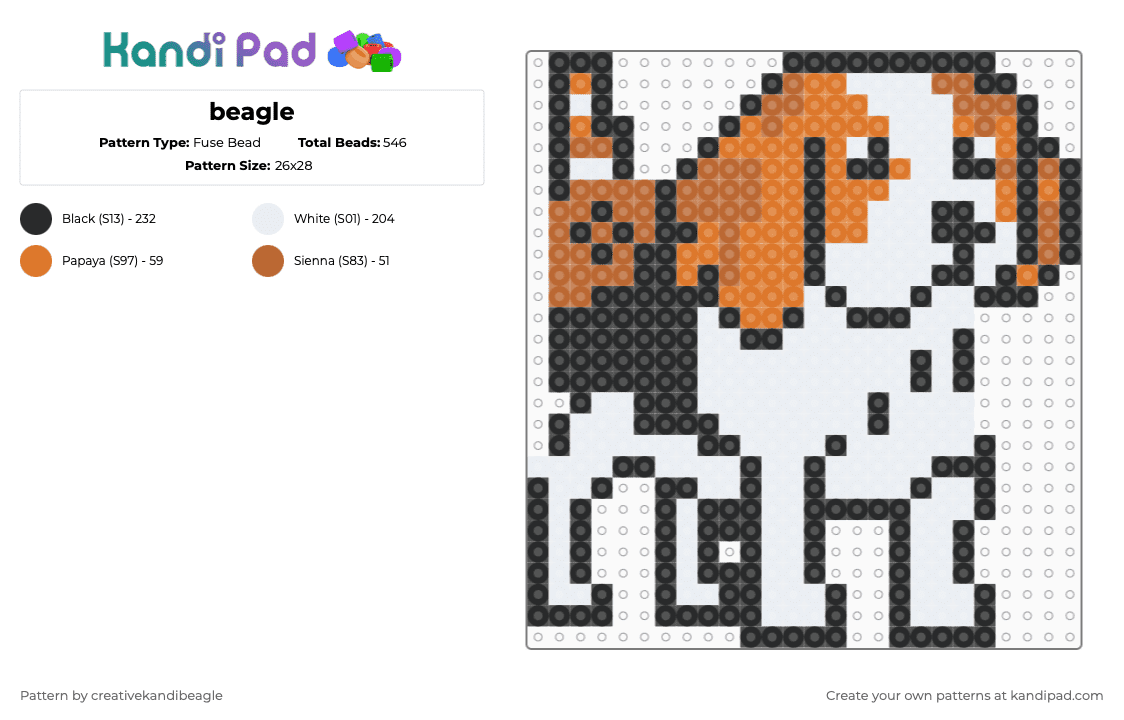 beagle - Fuse Bead Pattern by creativekandibeagle on Kandi Pad - white,orange,tan,beagle,dog