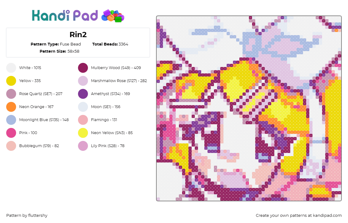 Rin2 - Fuse Bead Pattern by fluttershy on Kandi Pad - kagamine rin,vocaloid,project sekai,music,bow,blonde,cute,anime,beige,white,yell