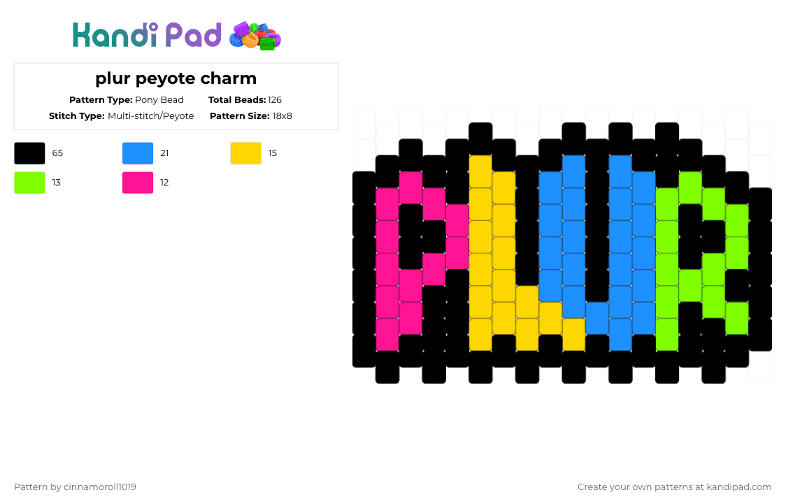 plur peyote charm - Pony Bead Pattern by cinnamoroll1019 on Kandi Pad - black,yellow,light blue,plur,peace,love,unity,respect,charm,flat charm