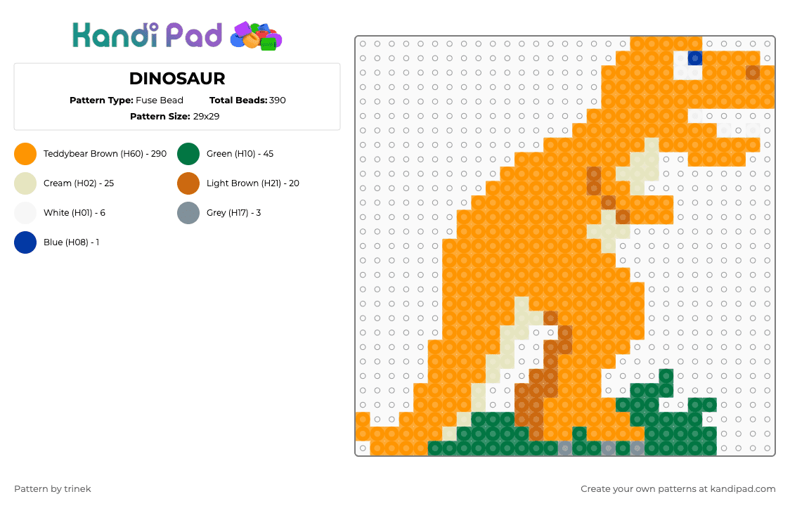 DINOSAUR - Fuse Bead Pattern by trinek on Kandi Pad - orange
