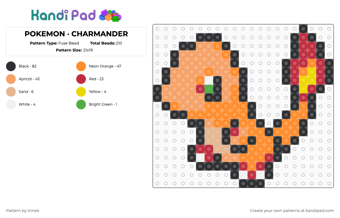 POKEMON · CHARMANDER - Fuse Bead Pattern by trinek on Kandi Pad - red,orange