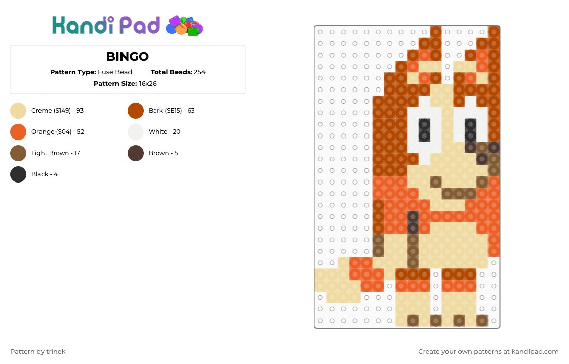 BINGO - Fuse Bead Pattern by trinek on Kandi Pad - beige,orange,red