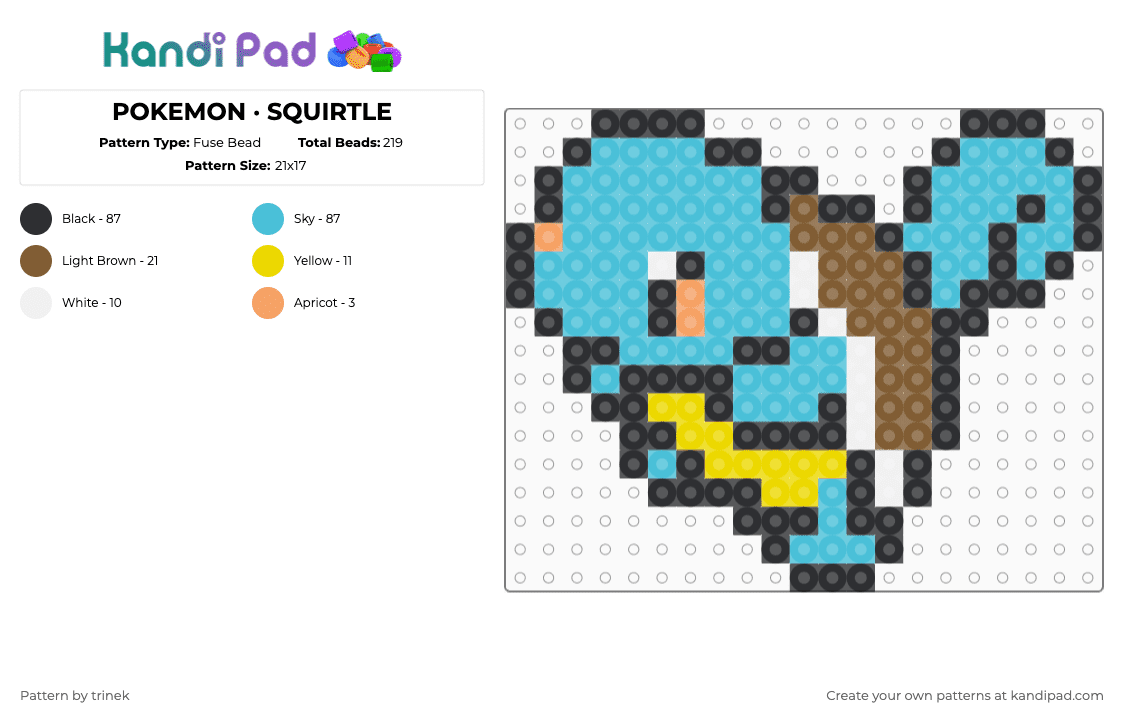 POKEMON · SQUIRTLE - Fuse Bead Pattern by trinek on Kandi Pad - light blue