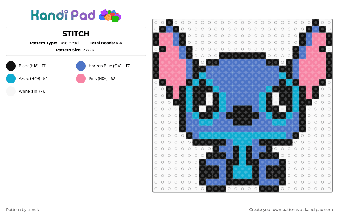 STITCH - Fuse Bead Pattern by trinek on Kandi Pad - blue