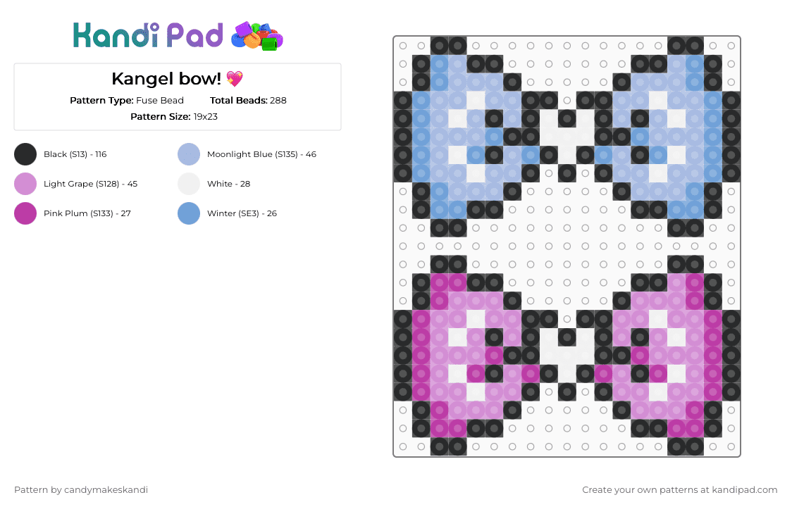 Kangel bow! 💖 - Fuse Bead Pattern by candymakeskandi on Kandi Pad - light blue,pink