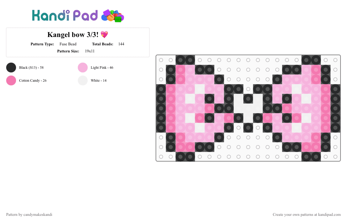 Kangel bow 3/3! 💖 - Fuse Bead Pattern by candymakeskandi on Kandi Pad - pink