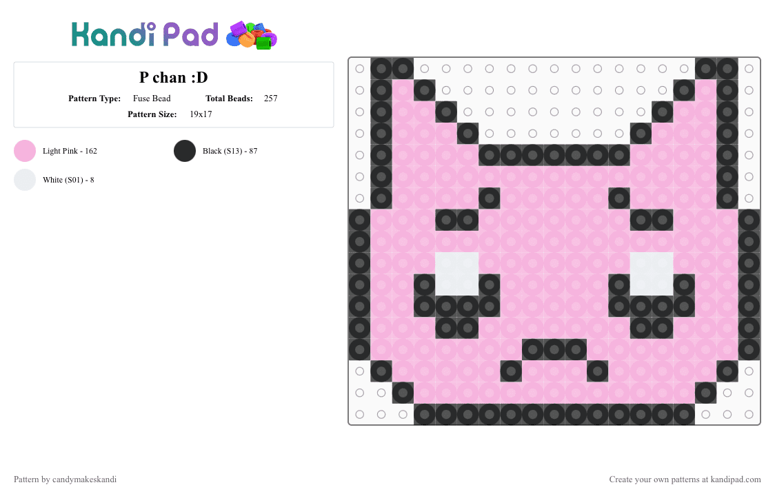 P chan :D - Fuse Bead Pattern by candymakeskandi on Kandi Pad - pink,nso,pchan,kawaii,needystreameroverload,cat,videogame