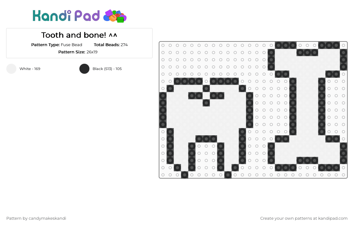 Tooth and bone! ^^ - Fuse Bead Pattern by candymakeskandi on Kandi Pad - black,white
