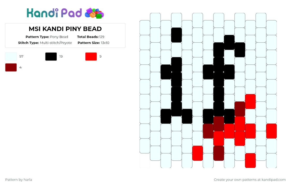 MSI KANDI PINY BEAD - Pony Bead Pattern by harla on Kandi Pad - white