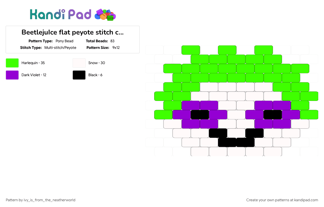 BeetlejuIce flat peyote stitch charm - Pony Bead Pattern by strange_and_unusal_kand1_k1d on Kandi Pad - 