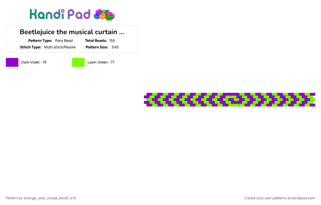 Beetlejuice the musical curtain spiral cuff - Pony Bead Pattern by strange_and_unusal_kand1_k1d on Kandi Pad - 