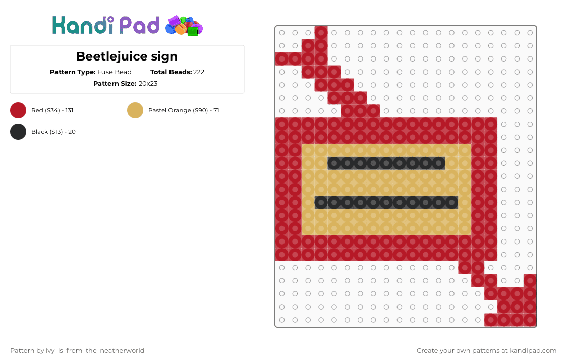 Beetlejuice sign - Fuse Bead Pattern by strange_and_unusal_kand1_k1d on Kandi Pad - beetlejuce, musical, orange, red, small pearler